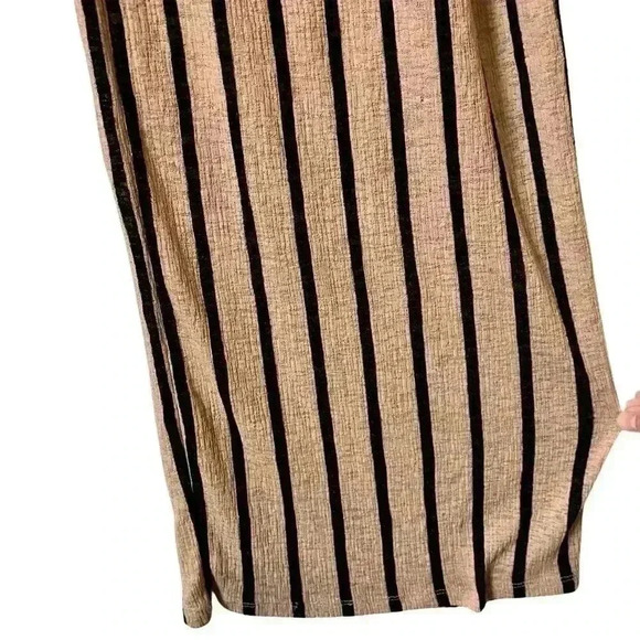 Zara Wide Leg High Waisted Striped Pull-On Pants Tan and Black - Picture 7 of 8